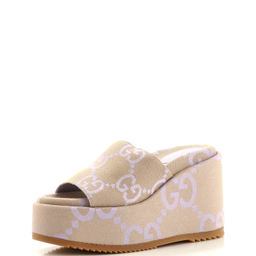 Gucci Women's Angelina Platform Wedge Sandals GG Canvas