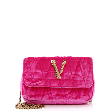 Versace Virtus Chain Flap Shoulder Bag Quilted Velvet Mini