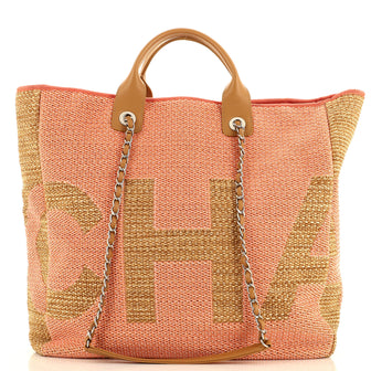 Chanel Deauville Logo Shopping Tote Printed Mixed Fibers Large