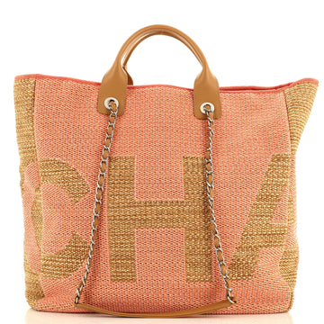 Chanel Deauville Logo Shopping Tote Printed Mixed Fibers Large