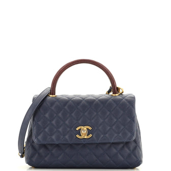 Chanel Coco Top Handle Bag Quilted Caviar with Lizard Small