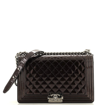 Chanel Boy Flap Bag Chevron Patent New Medium