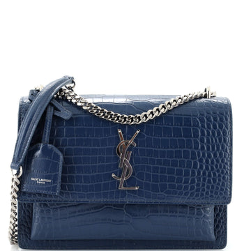 Saint Laurent Sunset Crossbody Bag Crocodile Embossed Leather Medium