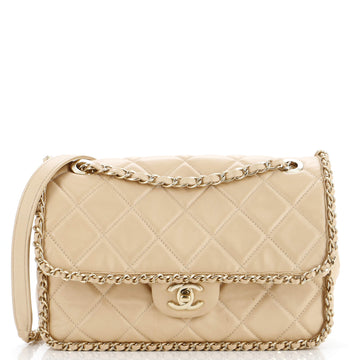 Chanel Running Chain Around Flap Bag Quilted Crumpled Calfskin Medium