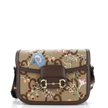 Gucci Horsebit 1955 Shoulder Bag Jumbo GG Flower Jacquard Small