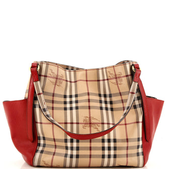Burberry Canterbury Panels Tote Haymarket Coated Canvas and Leather Small