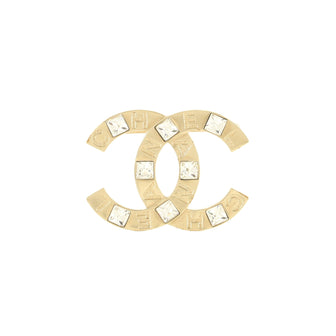 Chanel CC Paris Button Brooch Metal with Crystals
