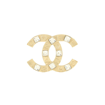 Chanel CC Paris Button Brooch Metal with Crystals