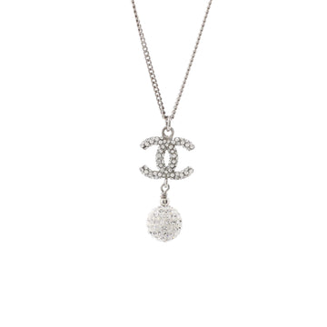Chanel CC Drop Pendant Necklace Metal with Crystals