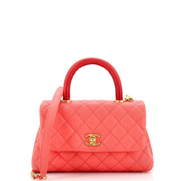 Chanel Coco Top Handle Bag Quilted Caviar with Lizard Mini