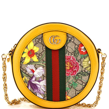 Gucci Ophidia Round Shoulder Bag Flora GG Coated Canvas Mini