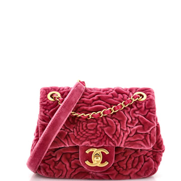 Chanel Square Classic Single Flap Bag Camellia Velvet Mini