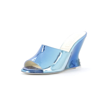 Chanel Women's CC Wedge Mule Sandals Laminated Leather