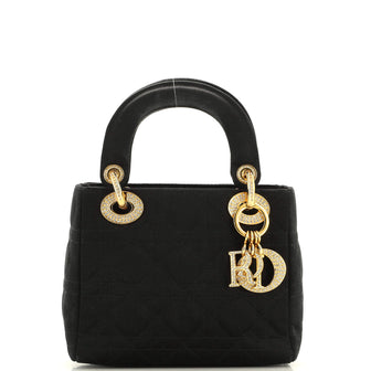 Christian Dior Vintage Lady Dior Bag Cannage Quilt Satin with Crystal Charms Mini