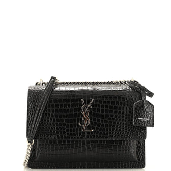 Saint Laurent Sunset Crossbody Bag Crocodile Embossed Leather Medium