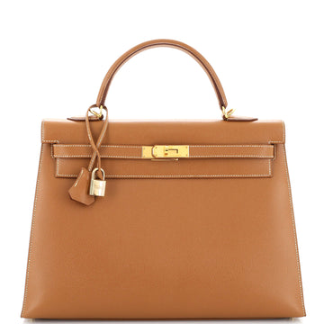 Hermes Kelly Handbag Brown Courchevel with Gold Hardware 35