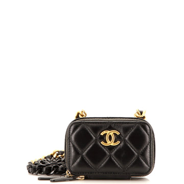 Chanel Lacquered Metal CC Zip Around Card Holder on Chain Quilted Lambskin