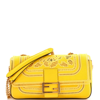 Fendi Lace Baguette Chain Bag Embroidered Leather Medium