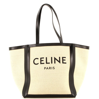 Celine Vertical Square Cabas Tote Canvas with Leather Large