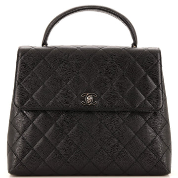 Chanel Vintage Classic Top Handle Flap Bag Quilted Caviar Jumbo