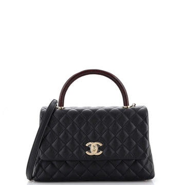 Chanel Coco Top Handle Bag Quilted Caviar with Lizard Embossed Handle Small