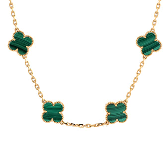 Van Cleef & Arpels Vintage Alhambra 10 Motifs Necklace 18K Yellow Gold and Malachite