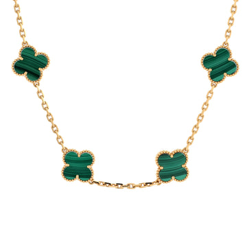 Van Cleef & Arpels Vintage Alhambra 10 Motifs Necklace 18K Yellow Gold and Malachite