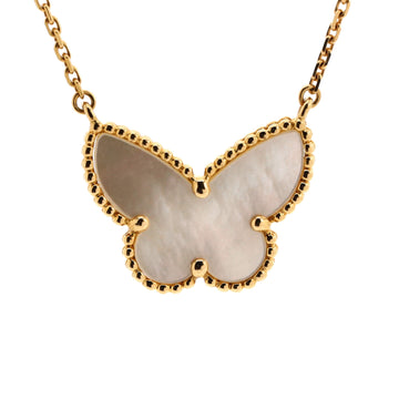 Van Cleef & Arpels Lucky Alhambra Papillon Pendant Necklace 18K Yellow Gold and Mother of Pearl