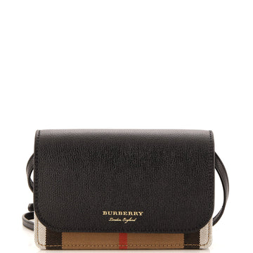 Burberry Hampshire Wallet on Strap Leather and House Check Canvas