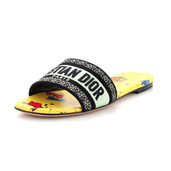 Christian Dior Women's Dway Flat Sandals Embroidered Canvas