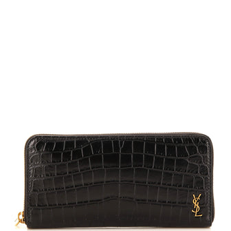 Saint Laurent Tiny Classic Monogram Zip Around Wallet Crocodile Embossed Leather Long
