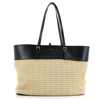 Saint Laurent Boucle E/W Shopping Tote Raffia with Leather Medium