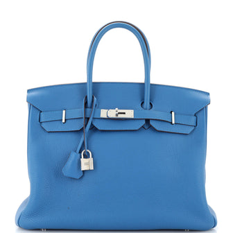 Hermes Birkin Handbag Blue Togo with Palladium Hardware 35