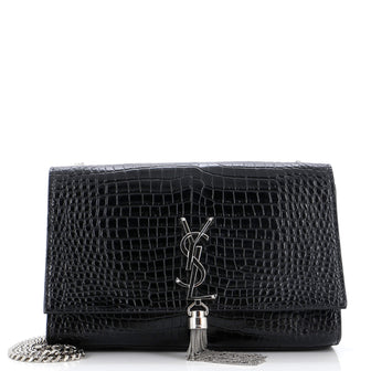 Saint Laurent Classic Monogram Tassel Crossbody Bag Crocodile Embossed Leather Medium