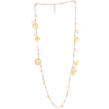 Chanel CC Flowers Long Necklace Metal with Resin, Crystals and Faux Pearls