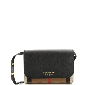 Burberry Hampshire Wallet on Chain Leather and House Check Canvas