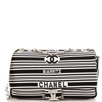 Chanel Venise Biarritz Flap Bag Striped Canvas Medium