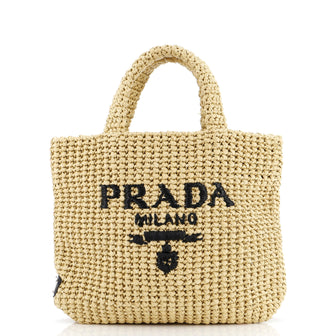 Prada Logo Tote Raffia Small