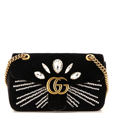Gucci GG Marmont Flap Bag Embellished Matelasse Velvet Small