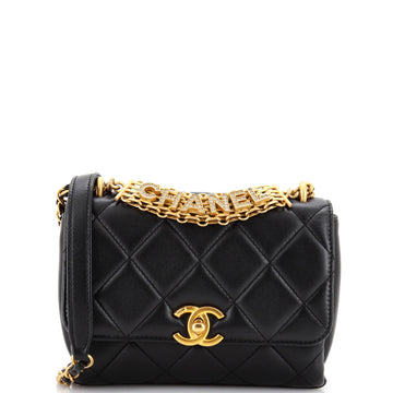Chanel Crystal Logo Letters Chain Handle Flap Bag Quilted Lambskin Mini
