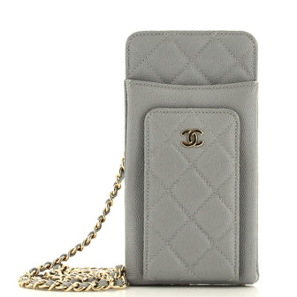 Chanel O Phone Holder Crossbody Bag Quilted Caviar
