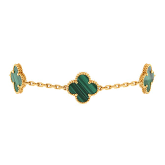 Van Cleef & Arpels Vintage Alhambra 5 Motifs Bracelet 18K Yellow Gold and Malachite