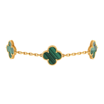 Van Cleef & Arpels Vintage Alhambra 5 Motifs Bracelet 18K Yellow Gold and Malachite