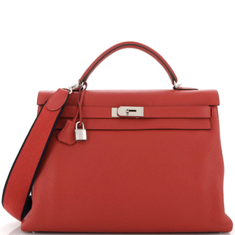 Hermes Kelly Amazone Handbag Red Clemence with Palladium Hardware 40