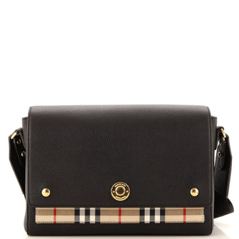 Burberry Note Crossbody Bag Leather with Vintage Check Canvas Medium