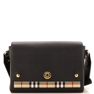Burberry Note Crossbody Bag Leather with Vintage Check Canvas Medium