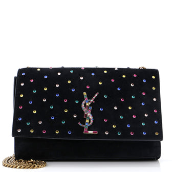Saint Laurent Classic Monogram Crossbody Bag Studded Suede Medium