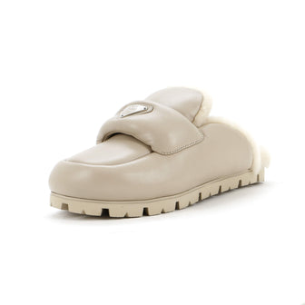 Prada Triangle Logo Mule Sandals Padded Leather with Shearling