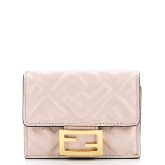 Fendi Trifold Wallet Zucca Embossed Leather Mini