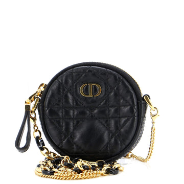 Christian Dior Caro Round Pouch with Chain Cannage Quilt Leather Mini